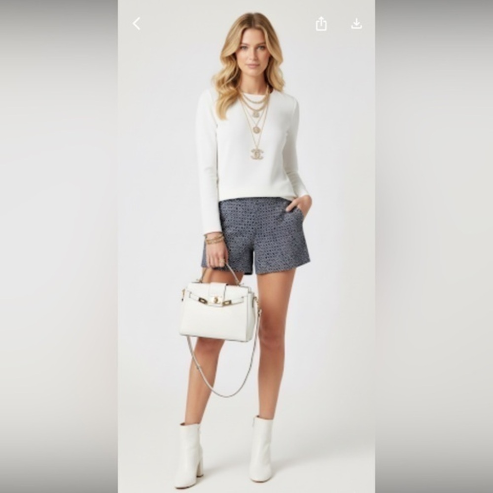 Banana Republic Navy & White Textured Midrise Geometric Patterned Shorts Hampton